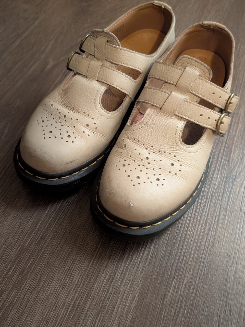 Dr. Martens Beige Double-Strap Mary Jane Clogs